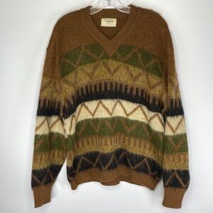 Vintage Citation Club By Puritan Mohair Wool 60's Brown V-Neck Sweater Size 46